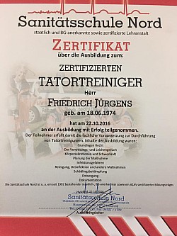 Zertifikat Tatortreinigung