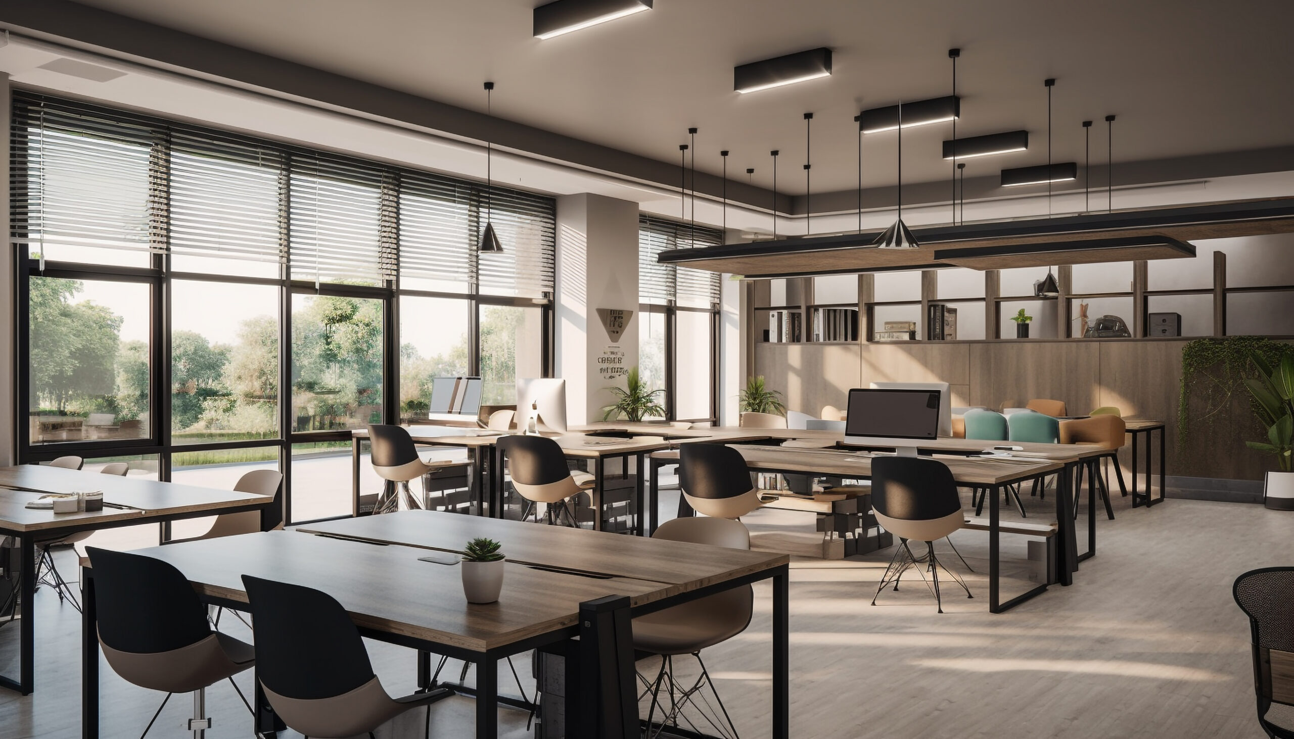 Modern office with no people, luxury chair generated by AI